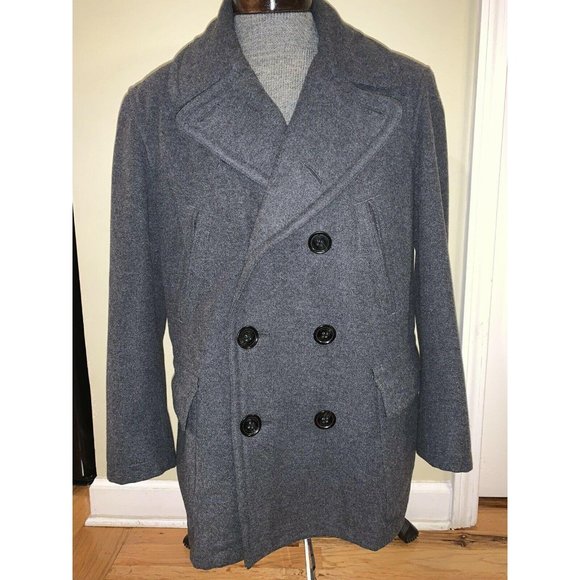 Burberry Brit Mens Grey Wool Pea Coat Large - Picture 1 of 11